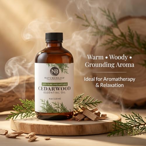 Image of NaturoBliss Cedarwood Essential Oil - Huge 4 Fl Oz - 100% Pure and Natural - Premium Grade Essential Oil for Diffuser and Aromatherapy, Skin, Massage, Candle and Soap Making Fragrance