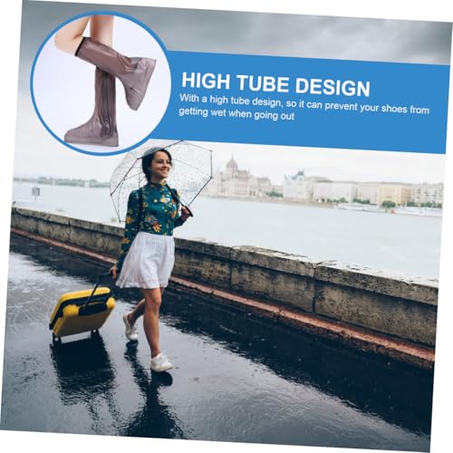 Happyyami 1 par de cubre zapatos impermeables de PVC para adultos, diseño de tubo alto, fáciles de limpiar, portátiles para ciclismo y uso al aire libre, color café miniatura 4