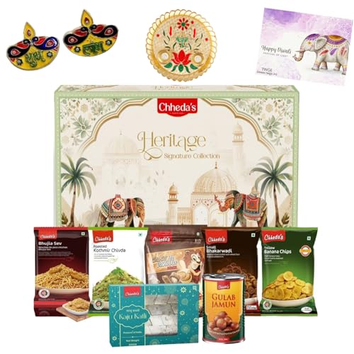 Image of Chheda's Heritage Signature Collection - Premium Indian Festive Gift Box | Namkeen & Sweets | Ornate Cultural Packaging | Vegetarian