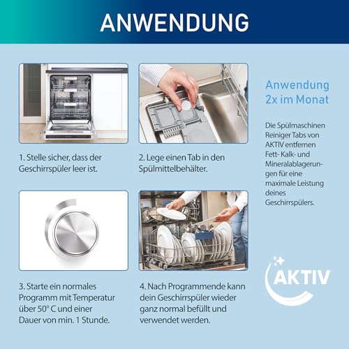 Aktiv 24x Spülmaschinenreiniger Tabs extra stark gegen Geruch & Kalk | Geschirrspüler Reiniger mit Formel für Tiefenreinigung | Hygiene Reinigung 1 Jahres Vorrat 4