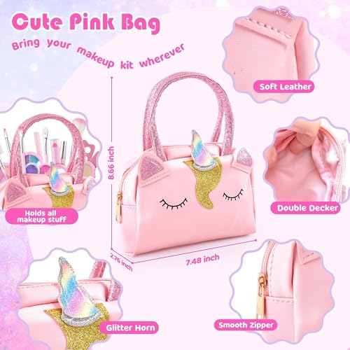Image of Kidology Kids Makeup Kit, Unicorn Toys for Girl Real Washable Makeup Girls Princess Play Make Up Toys, Makeup Set for Age 3+ Year Old Christmas & Birthday Gift (Pretty Girl Makeup Bag)