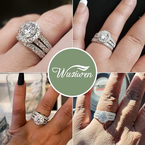 Wuziwen S925 4Ct Wedding Bridal Sets for Women Engagement Rings Wedding Band CZ Anniversary Ring2
