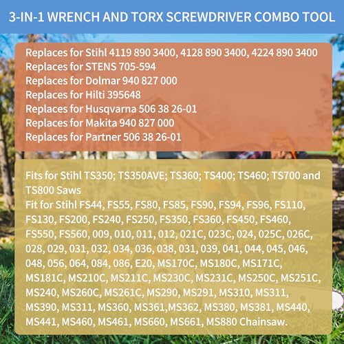 Image of 2-Pack Combination Wrench 19mm x 13mm (3 /4 inch x 1 /2 inch), T-Wrench and T27 Torx Screwdriver Combination Chainsaw Tool, Fit for Stihl TS350, TS350AVE, TS360, TS400, TS460, TS700 and TS800 Cutquik Saws