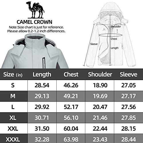 Camel Crown Men's Mountain Snow Waterproof Ski Jacket Detachable Hood Windproof Fleece Parka Rain Jacket Winter Coat Sliver Gray Xx-Large #TOP5