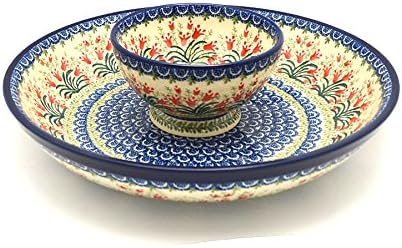 Polish Pottery Chip & Dip Set - Crimson Bells