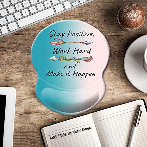 Itnrsiiet Ergonomic Mouse Pad With Gel Wrist Rest Support, Stay Positive Work Hard And Make It Happen Arrow Print Inspirational Quote Cute Mouse Pad, Pain Relief Wrist Rest Pad With Non-Slip Pu Base #TOP5