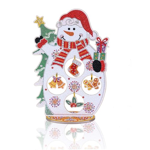 Image of AiYuanzsh Christmas Snowman Diamond Art Tabletop Ornament, Acrylic Diamond Painting Desktop Decoration Kit, Large DIY Crystal Diamond Art Crafts for Adults 7.48 x 11.42 inch