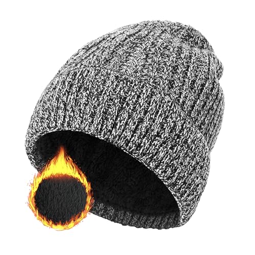 ehsbuy Beanie Hat Men Fleece Lined Stretchy Winter Hats Soft Cuffed Warm Wooly Hat Thermal Beanie Skull Cap Gifts for Men Women