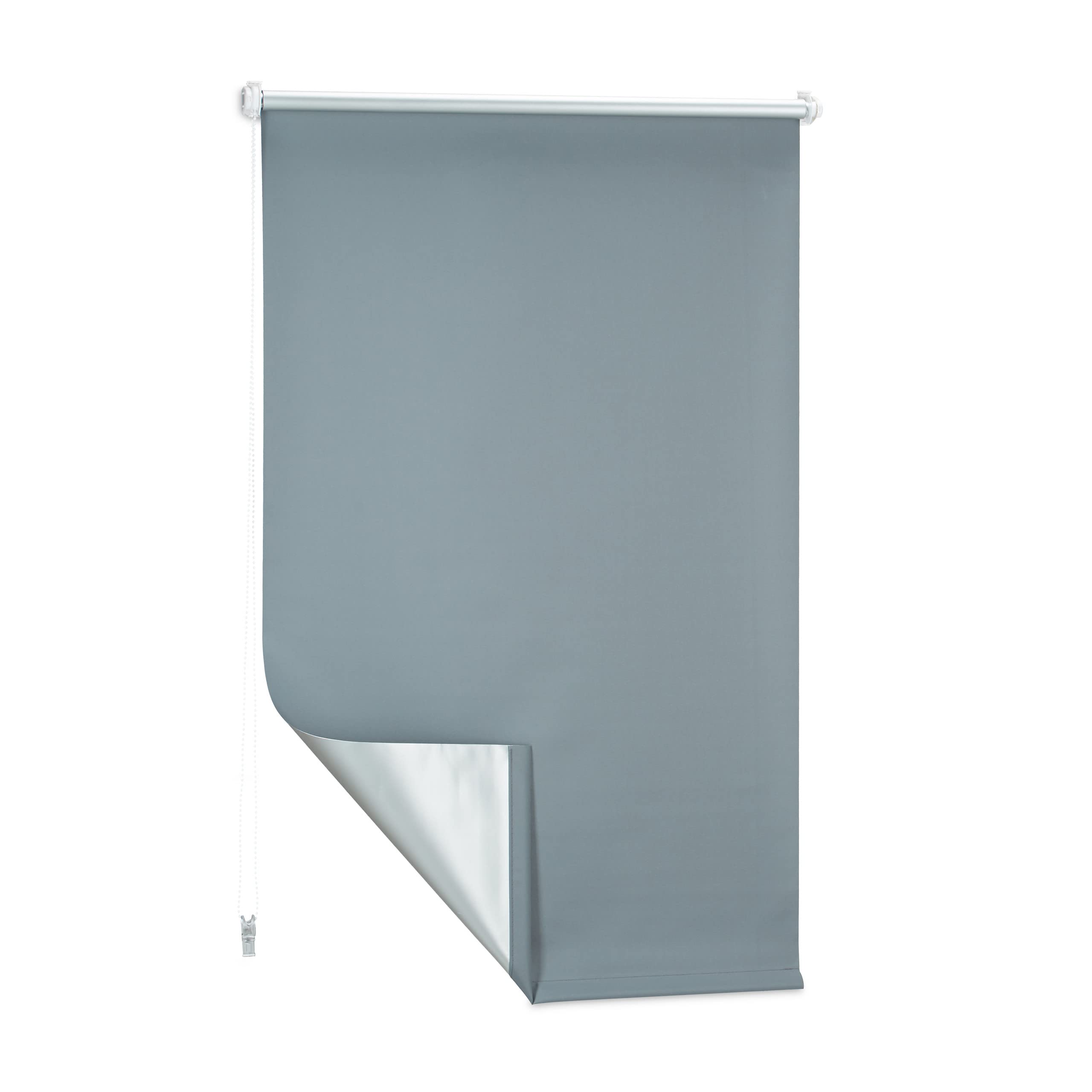 Relaxdays Tenda termica opaca, senza foratura, avvolgibile, catena, 1 unità, tessuto-alluminio, grigio, 70 x 160 cm