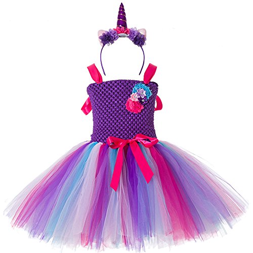CIELARKO Girls Unicorn Tutu Dress Children Birthday Party Dresses Cosplay Costumes with Headband Outfits Set (Color 4, 1-2 Years)