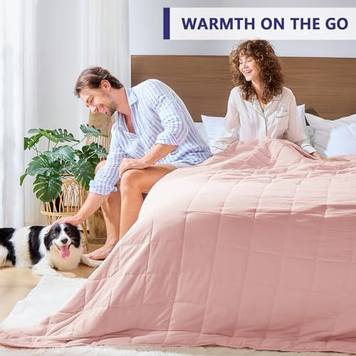 Image of yescool Weighted Blanket for Adults (20 lbs, 88 inch x 104 inch, Pink Grey) Cooling Heavy Blanket for Sleeping Perfect for 190-210 lbs, Queen Size Breathable Blanket with Premium Glass Bead, Machine Washable