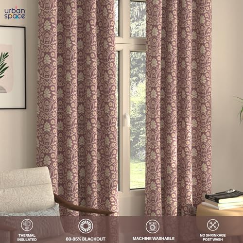 Image of Urban Space Blackout Curtains 5 Feet Set of 2 for Window, 80-85% Light Blocking Curtains for Living Room, Digital Printed Curtains with Eyelets, Tieback Included (Mystic Wine, 5 Feet)