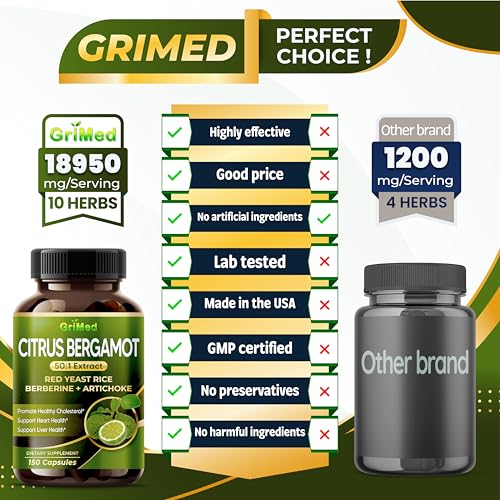 Grimed Citrus Bergamot 50:1 Extract 20,400Mg With Red Yeast Rice, Garlic, Artichoke For Healthy Cholesterol thumb #1