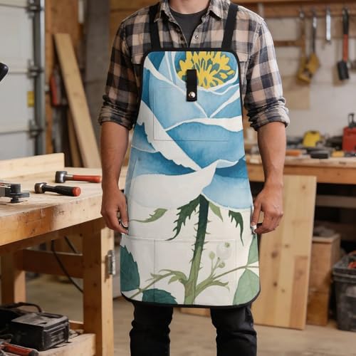 Delantal para trabajo con diseño de flores azules y 8 bolsillos miniatura 5
