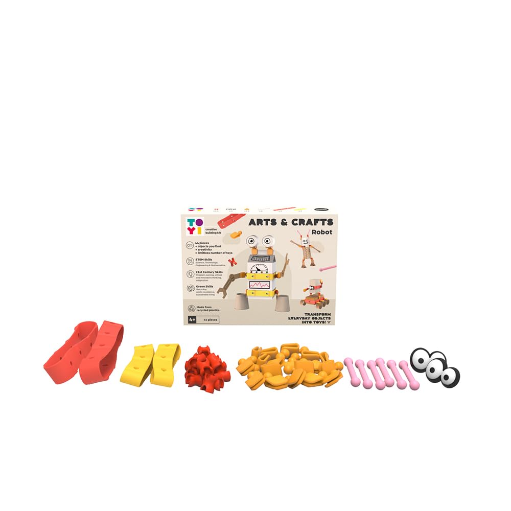 ToyiArts & Crafts Robot Building Kit - 44 pcs Crafting Toolkit, Make Your Own Robots, Creative DIY Box Set, Children’s Tools & Building Sets, Art Gifts for Kids, Age 4 Years +