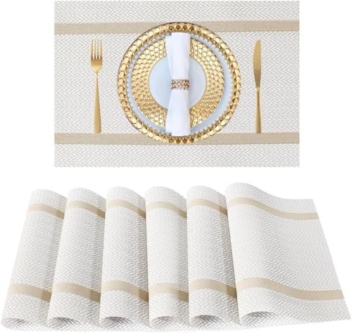 FAVE Placemats Set of 12 White Placemats Woven with...