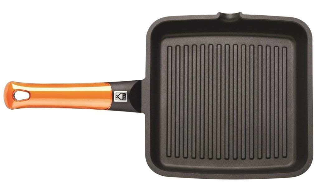 BRA Efficient Orange | Rotisserie-Grill mit Streifen 22 cm, Aluminiumguss | Platinum Plus-Antihaftbeschichtung, Antihaftbeschichtung, PFOA-frei, Für alle Herdarten einschließlich Induktion geeignet