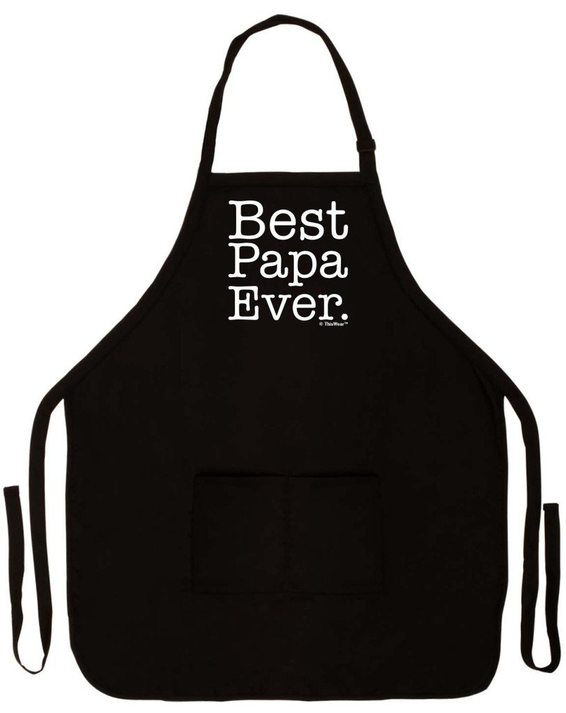 ThisWear Father's Day Gift Best Papa Ever Funny Apron for Kitchen Two Pocket Apron for Grandpa or Dad Black