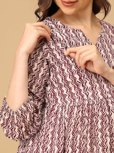 Image of The Mom Store Maternity and Nursing Sleeveless Dress for Women | Casual Dress | Pre and Post Pregnancy Wear | Printed Stylish Dress for New Mom | Trendy Dresses for Women's