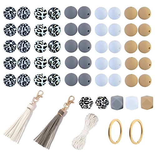 55 cuentas de silicona a granel de 15/14 mm redondas octogonales para hacer joyas, cuentas grandes con accesorio para hacer llaveros