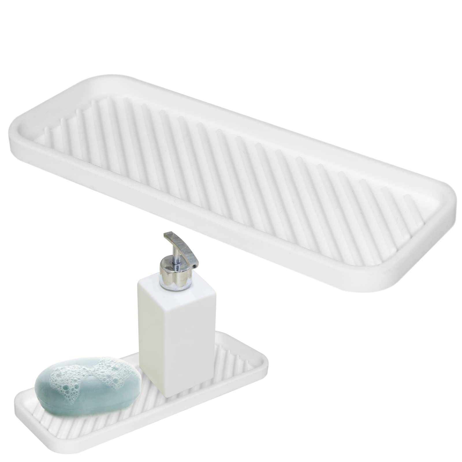 2 Pcs Premium Silicone Sink Tray for Kitchen Sponge, Dish Soap, Soap & Dishwasher Accessories(White)