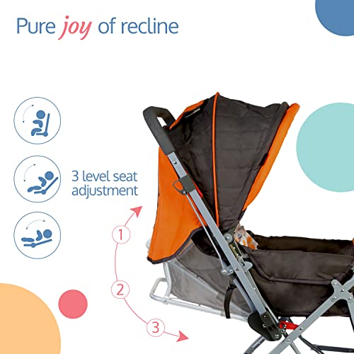 Image of LuvLap Sunshine Baby Stroller /Pram for 0 to 3 Years, New Born /Toddler /Kid, 5 Point Safety Harness, Adjustable backrest, 360 Swivel Wheel, Large Storage Basket, Reversible Handlebar (Orange)
