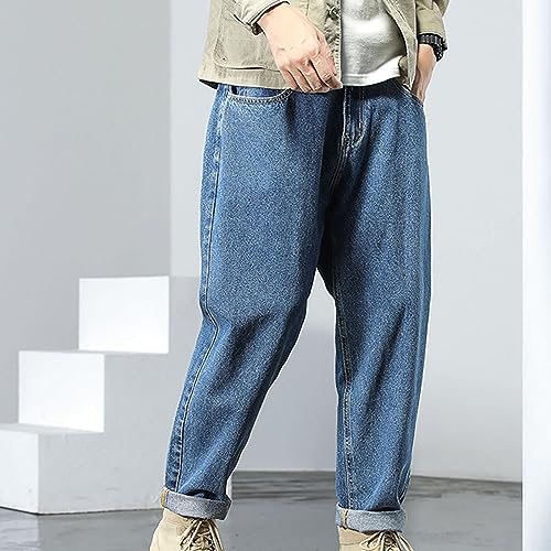 Jeans regular pour hommes résistant multi-poches pantalon droit coupe ample