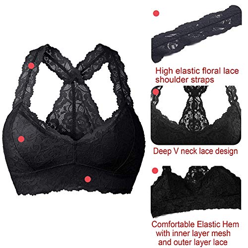 YIANNA Women Floral Lace Bralette Padded Breathable Sexy Racerback Lace Bra3