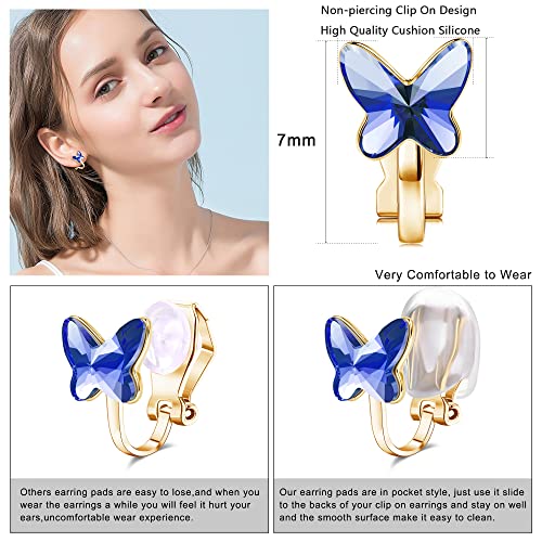 Jstyle 8 Pairs Clip On Earrings For Women Vibrant Color Birthstone Clip On Earrings For Girls Butterfly Heart Fake Earrings Glitterling Non Pierced Earrings Set Gold Tone #TOP1