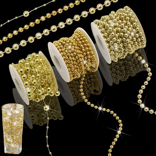 El Mejor Listado de Rollos de hebras los 10 mejores. 44 FULZTEY 3 rollos de guirnalda de perlas de 20.1 metros, cadena de abalorios artificiales dorada para manualidades, 3 + 8 mm, 4 mm, 6 mm, tiras de perlas sintéticas para...