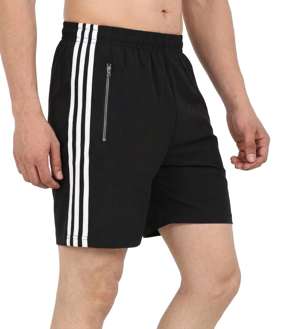 Men's Regular Fit Bermuda Shorts, 100% Cotton, Breathable, Flat Front, Mid Rise, Sports, with Zip Pocket Black-picture-12