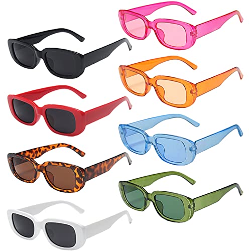 Pibupibu 8 Pack Colored Small Rectangle Party Sunglasses Bulk, Vintage Narrow Square Y2K Glasses for...