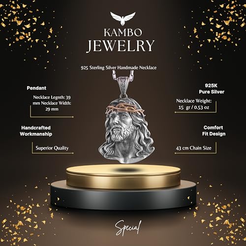 KAMBO 925 Sterling Silver Jesus Christ Pendant Necklace for Men – Crown of Thorns Religious Jewelry with Cable Chain2