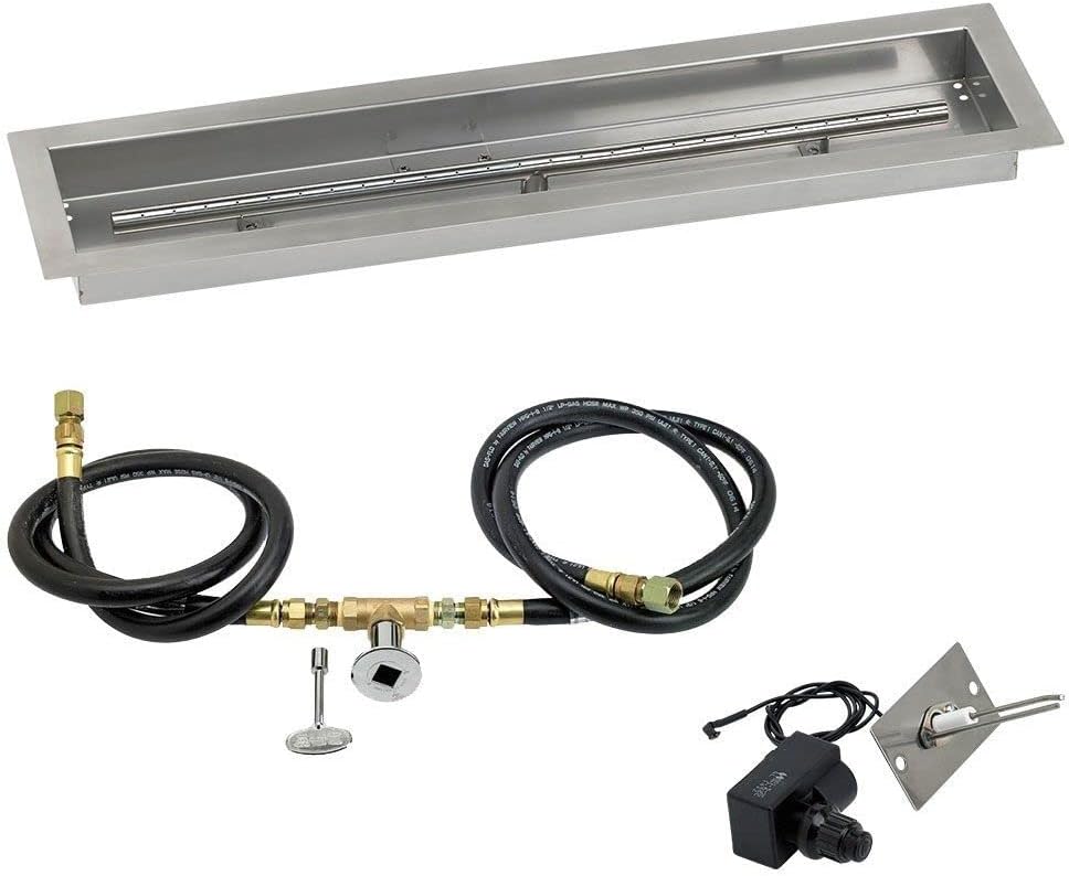 American Fireglass SS-LCBKIT-N-36 Natural Gas 36" x 6" Linear Stainless Steel Drop-in Fire Pit Pan with Spark Ignition Kit