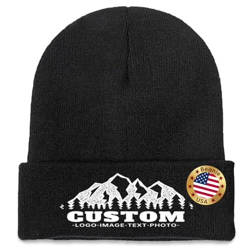 Bulk Custom Beanie for Men Women - Personalized Beanie Aldult Add Your Text Picture Name Logo Custom Logo Beanies Personalized Winter Hat Funny Customized Beanies for Travel Black