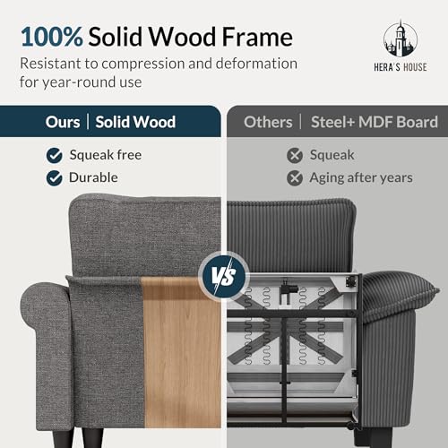Image of HERA'S HOUSE Modular Sectional Sofa Set for Living Room 3-Piece Deep Seats | Mid-Century Modern 6-Seater Cloud Sofa Set, Dark Grey, Rolled Arms & Nailhead Trim, Wider Seats, Soft Linen Furniture Set