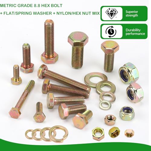 Image of 663pcs Metric M6 M8 M10 Nylon Locknut and Hex nut Mix, Hex Bolt Washer Assortment Kit by Color Galvanization,Alloy Steel,Grade 8.8 Heavy Duty.Length 12-50mm,16 Common Size.