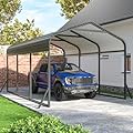 Airwire Carport 10x15 FT Metal Carport with Reinforced Base Outdoor Heavy Duty Garage Galvanized Car Shelter for Pickup, Boat, Car and Tractors