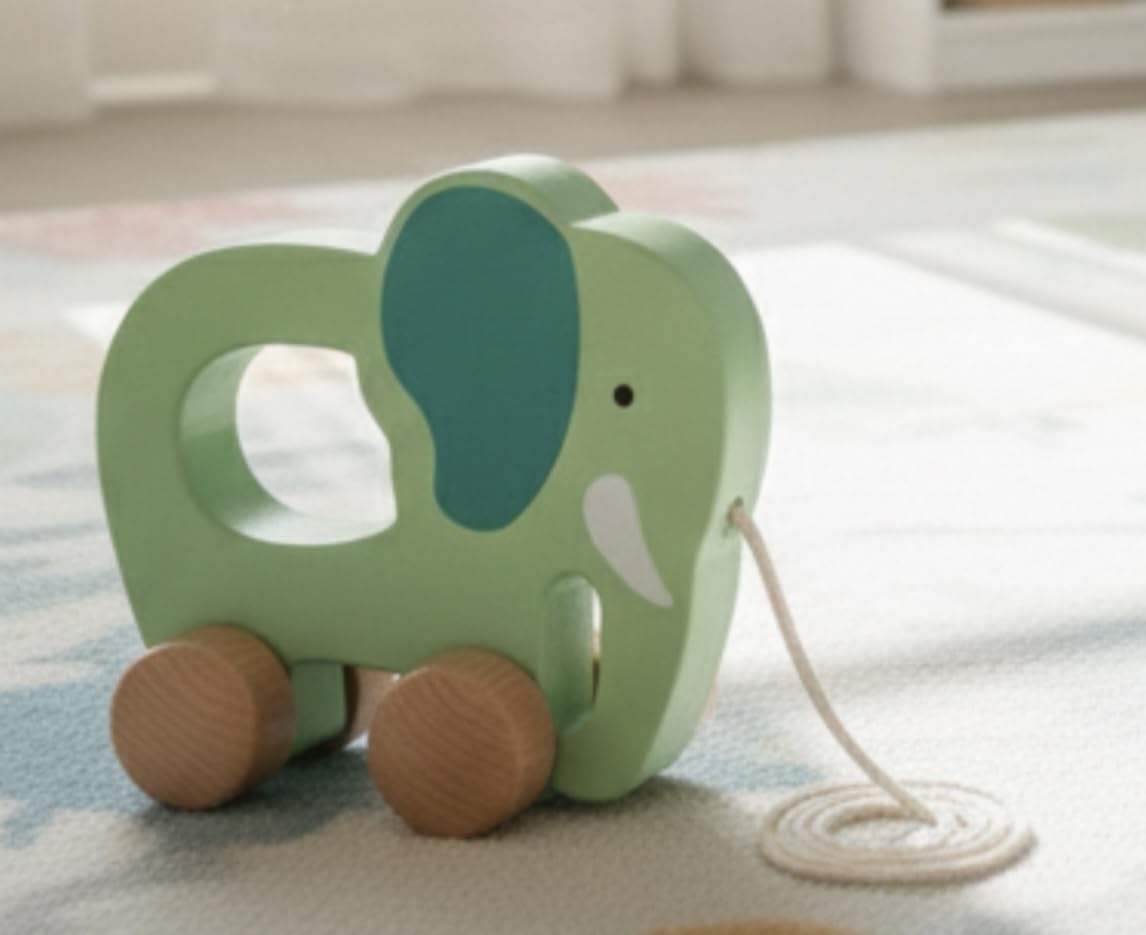 Premium Holzspielzeug Set für Kleinkinder. Multifunktionales Motorikspielzeug 3-in-1. Nachzieh-Elefant, Stapelturm & Motorikschleife. Fördert Feinmotorik, Zählen, Koordination & Wahrnehmung.