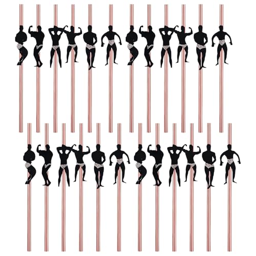 24 Stück Muskelmann Papierstrohhalme, Junggesellinnenabschied Deko Strohhalme, Rosegold Einweg Strohhalme, Plastikfrei Trinkhalme, für Hochzeiten Bridal Shower Party Dekoration