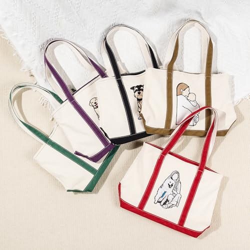 Custom Tote Bag for Women, Personalized Embroidered Dog Cat Pet Portrait Photos Canvas Tote Bags, Large Travel Bag with Zipper, Personalized Reusable Shopping Gift Bags, Birthday Gifts for Mom Her3