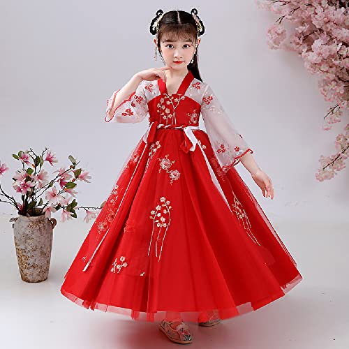 Quenny Girls' Hanfu Dress,Children's Summer Ancient Style Princess Dress,Long-Sleeved Chest-Length mesh Embroidered Skirts.3