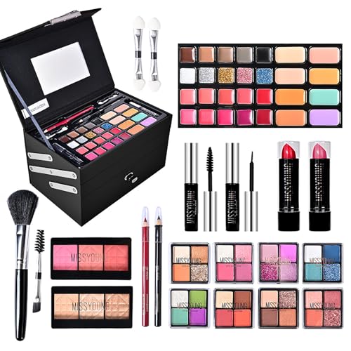 Wisnewth Coffret Maquillage Complet 45 Pièces - Palette Fards Ombre à Paupières, Anti-Cernes, Gloss et Accessoires avec Boîte de Rangement Noire