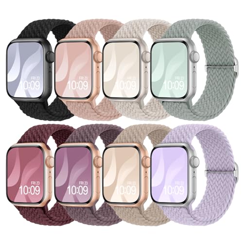 Image of 8 Pack Braided Stretchy Solo Loop Compatible with Apple Watch Bands Women