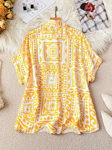 Image of Gufrina Women's Polyester Shirt with Pocket Half Raglan Sleeves Spread Collar Neck Geometric Printed Relaxed Fit and Standard Length