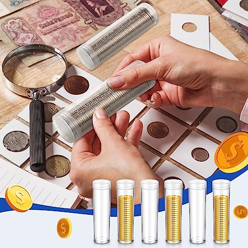 Tubo para monedas 5 centavos 30 piezas plástico transparente miniatura 5