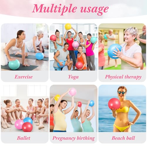 Image of Aoriher 10 Pack 9 Inch Small Pilates Ball Bulk Mini Exercise Ball Portable Non-Slip Workout Yoga Balls with Air Pump for Stability, Barre, Fitness, Balance, Physical &Core, Gym Home Office Use