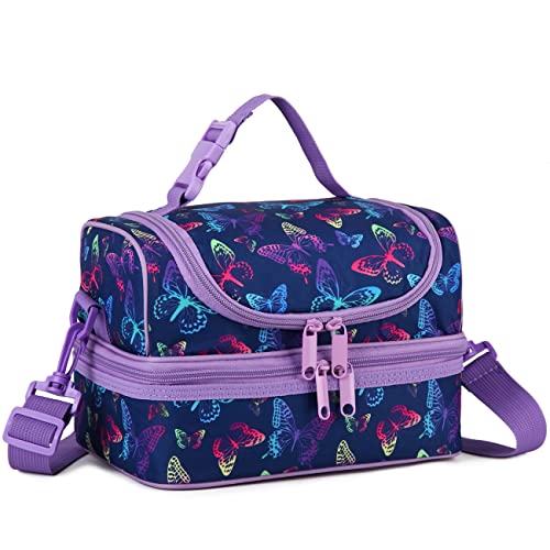 VASCHY Lunch Box Bag Girls, Insulated Two Compartments Bento Cooler Bags for Women w Shoulder Strap for School,Daycare,Kindergarten,Picnic Purple...
