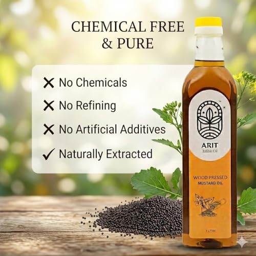Image of ARIT Wood Pressed Black Mustard Cooking Extract 1L | Naturally Cholesterol Free | Cold Pressed Kacchi Ghani Kolhu Chekku Process | Rich Flavor for Indian Cooking