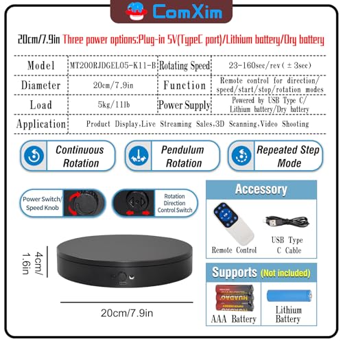 ComXim Motorized Rotating Display Stand with Remote, 7.87in